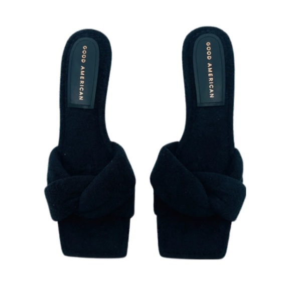 black Good American kickstand mule heels | black terry cloth kitten heel - Picture 6 of 9